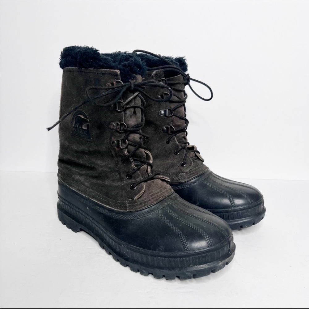 Vintage Sorel Caribou Brown Leather Snow Boots Winter Size 8 Women’s